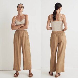 Madewell Crinkled Crepe Straight-Leg Crop Pants in Seed Khaki